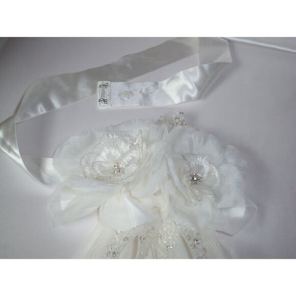 White satin flower floral bridal wedding dress rhinestone bridal dress belt sash - Picture 6 of 7